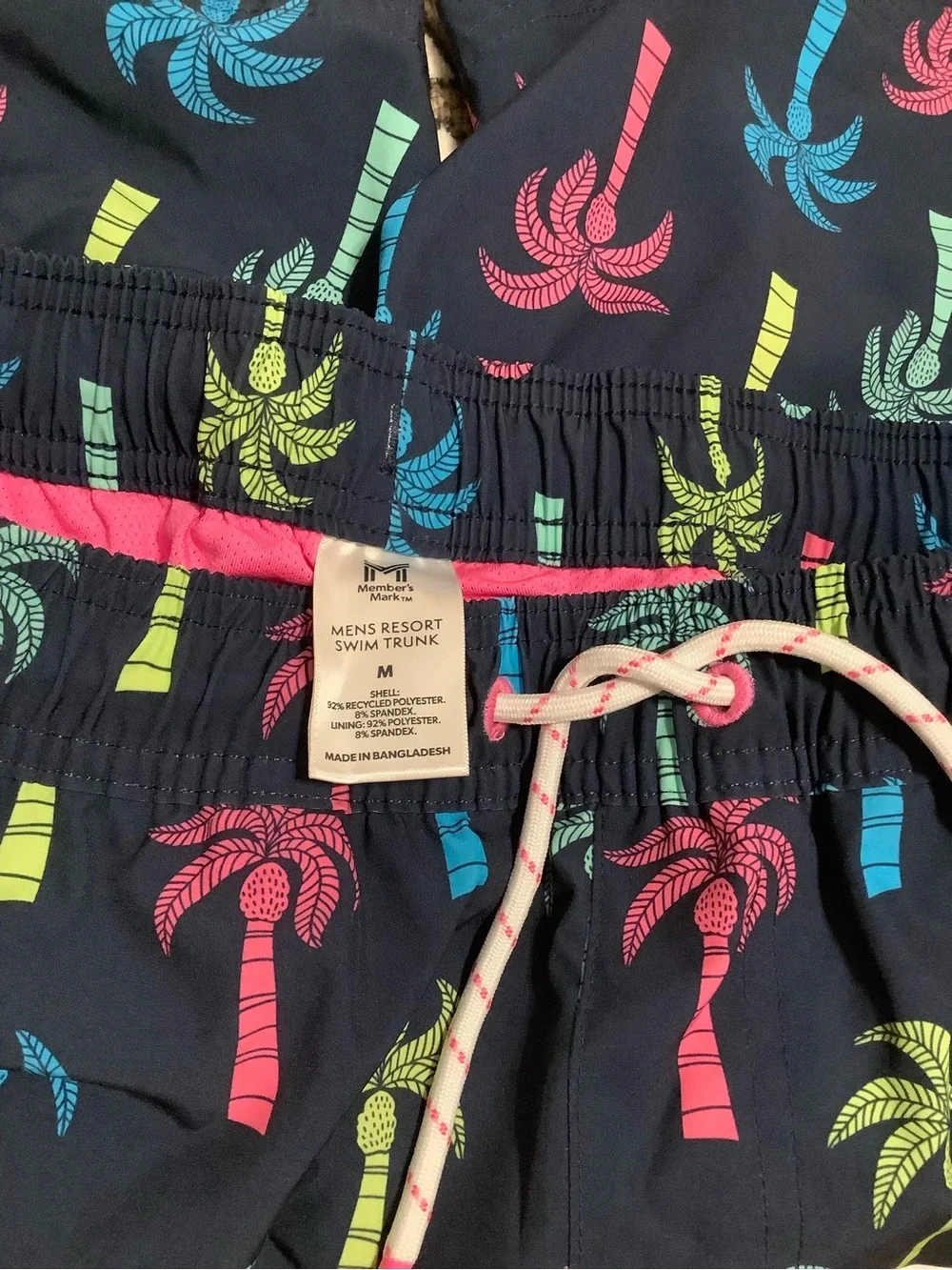 Navy Palm-Print Men's Swim Trunks